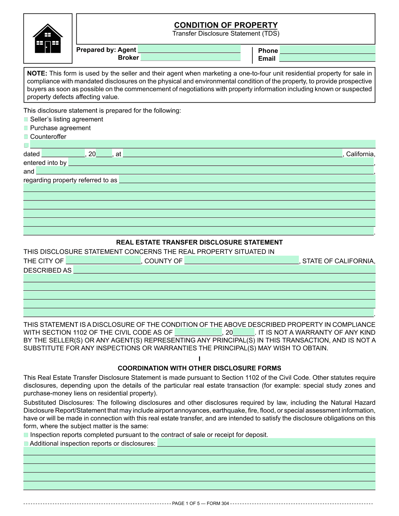 Transfer Fee Disclosure Statement (RPI 304) screenshot